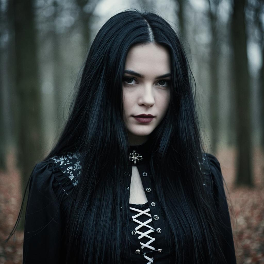 Gothic Woman in Misty Forest Gothic Woman in Misty Forest