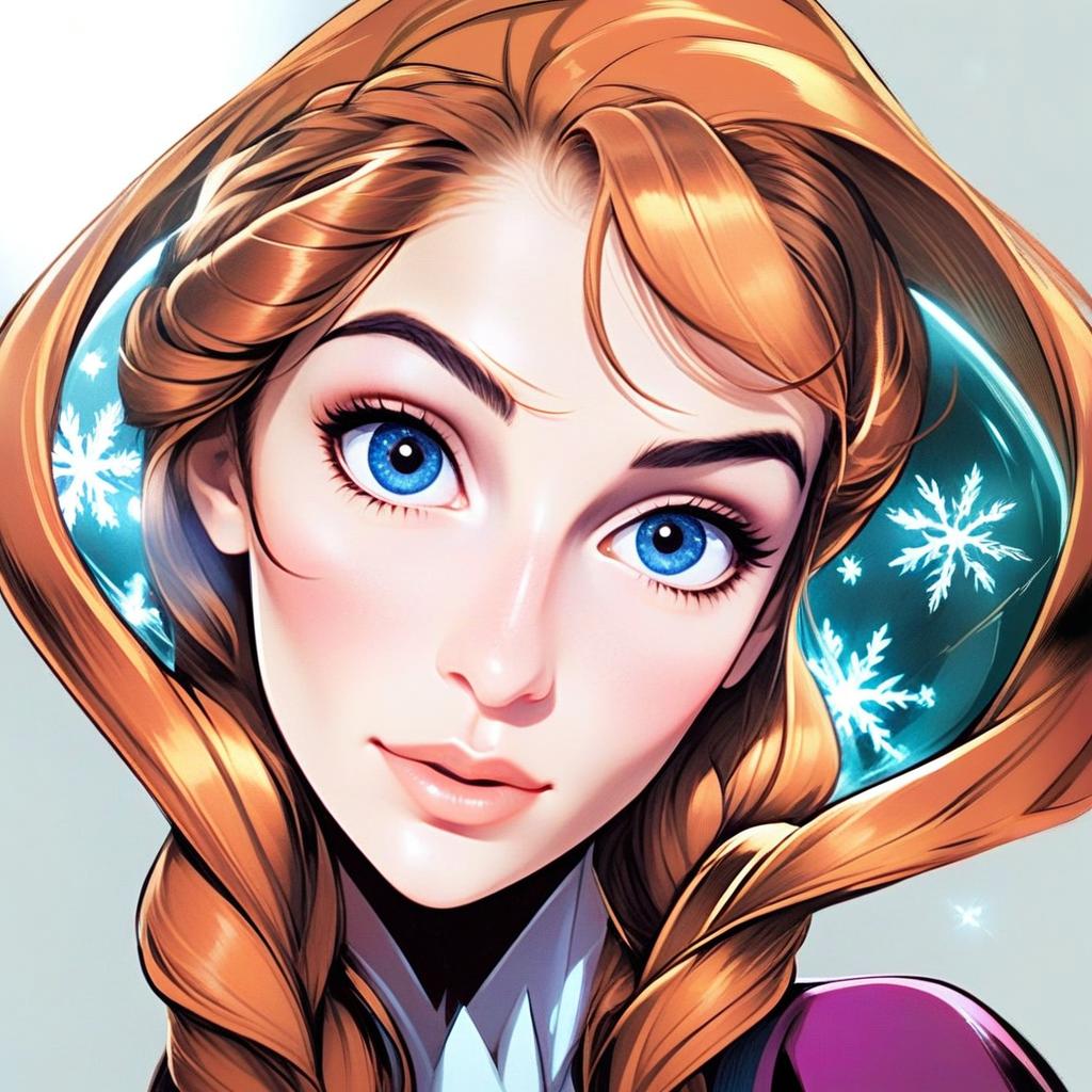 Digital Portrait of Woman with Blue Eyes and Braided Hair in Frozen Style