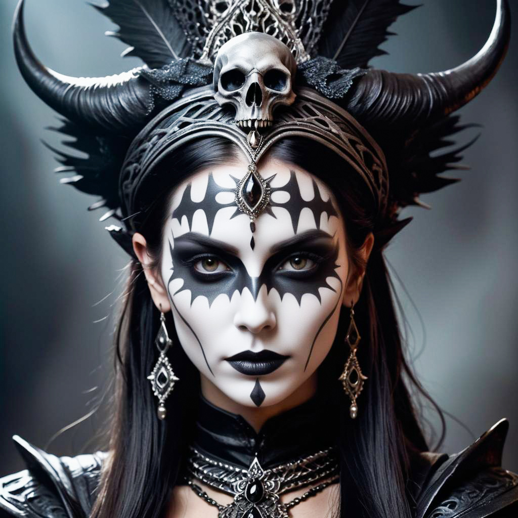 Dark Fantasy Woman with Body Art and Headdress