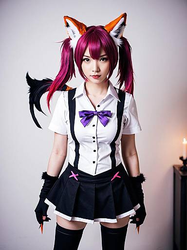 Morte Arknights Cosplay with Fox Ears and Tail, Anime Style