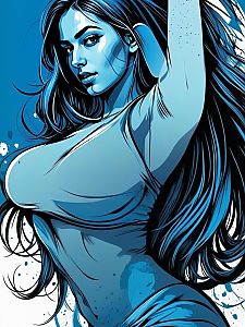 Vibrant Blue Hair Woman Illustration in Comic Style