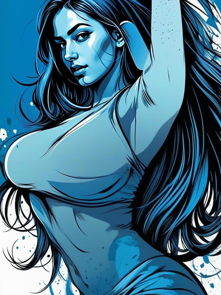 Vibrant Blue Hair Woman Illustration in Comic Style Vibrant Blue Hair Woman Illustration in Comic Style