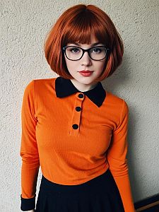 Young Woman with Red Hair in Stylish Outfit