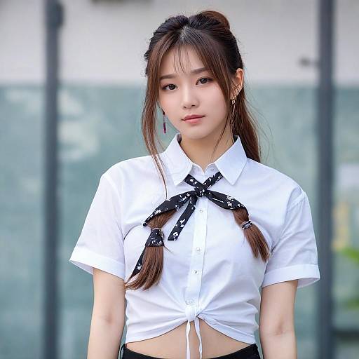 Young Woman in White Shirt with Braided Hair Outdoor Portrait