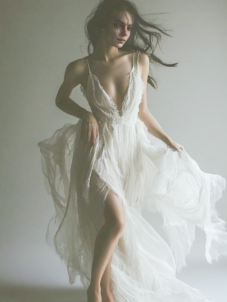 Ethereal Woman in White Dress