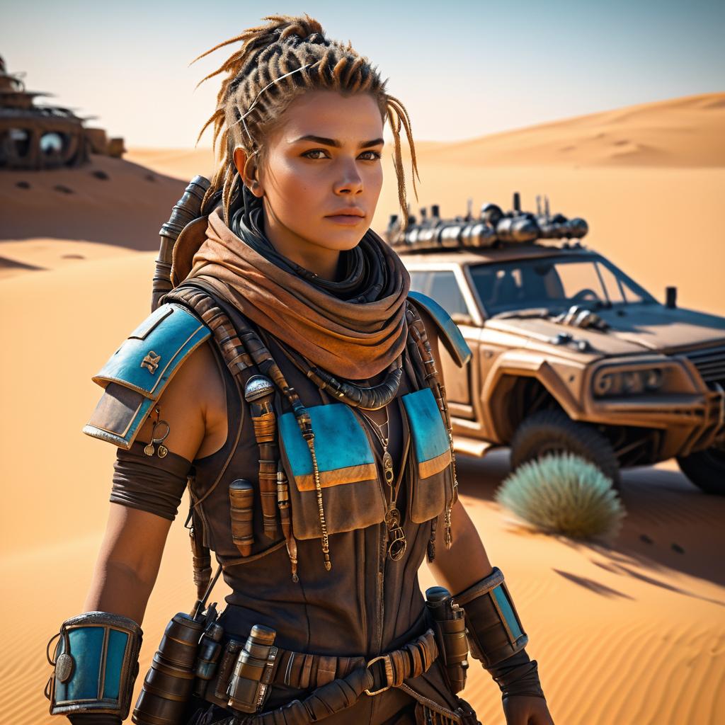 Determined Woman in Post-Apocalyptic Desert