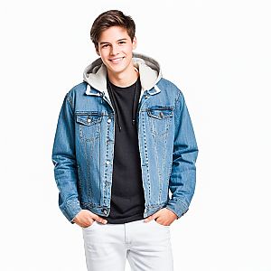 Smiling Young Man in Denim Jacket and Hoodie