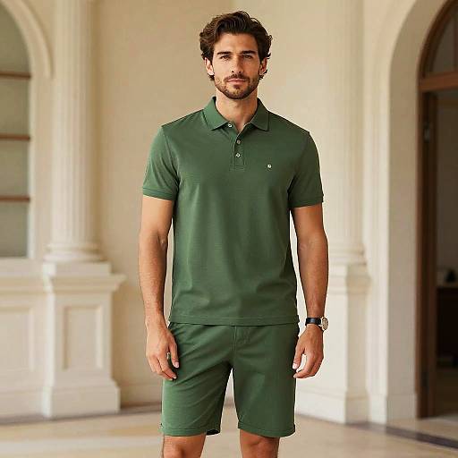 Man Wearing Green Polo Shirt and Shorts Casual Summer Outfit