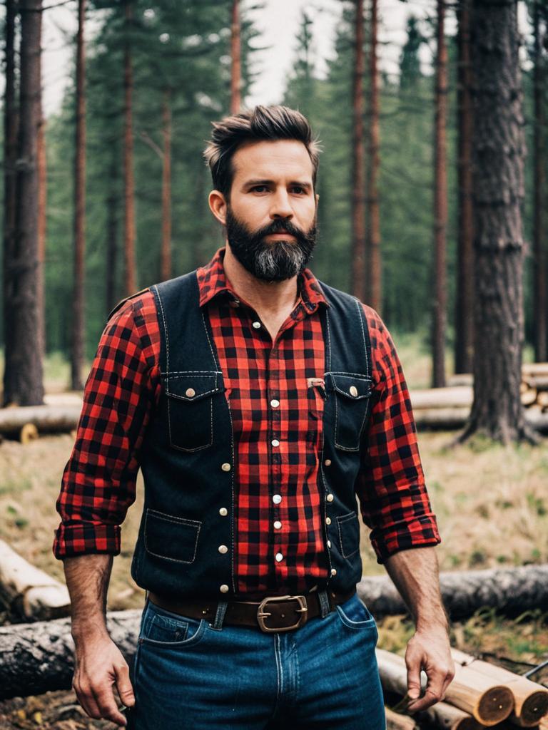 Man in Lumberjack Costume at Cosplay Festival in Forest