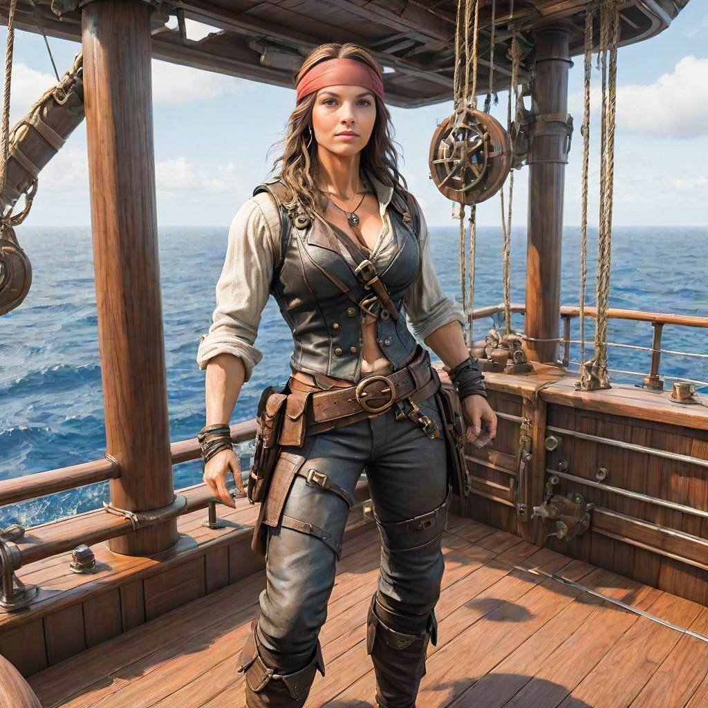 Confident Pirate Woman on Ship Deck