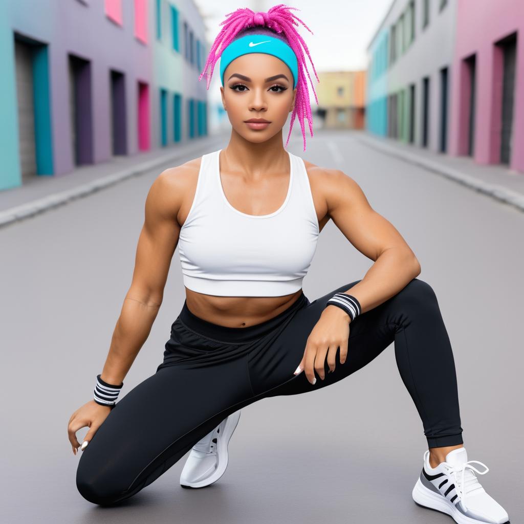 Fashionable Woman with Pink Hair in Urban Setting