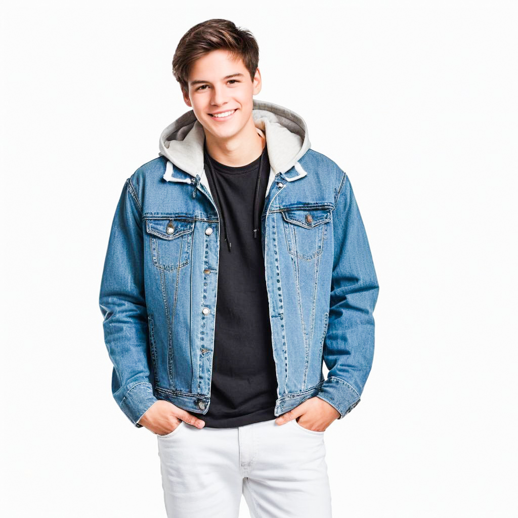 Smiling Young Man in Denim Jacket and Hoodie