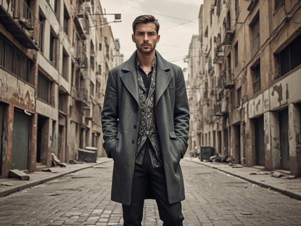 Man in Stylish Overcoat in Urban Alleyway