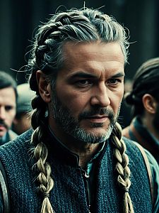 Intense Portrait of a Man with Braided Hairstyle