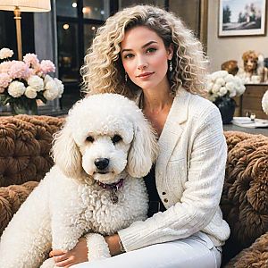 Woman with Poodle on Sofa