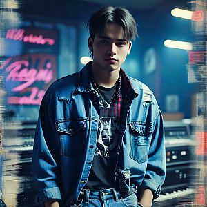 Confident Young Man in Edgy Room with Instruments