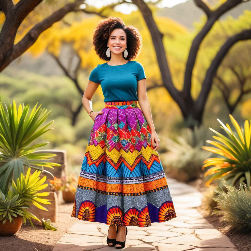 Vibrant Outdoor Fashion Scene with Colorful Skirt