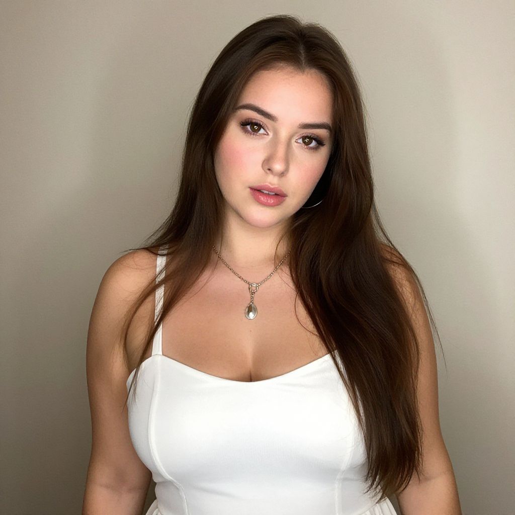 Portrait of Young Woman in White Top with Pendant Necklace