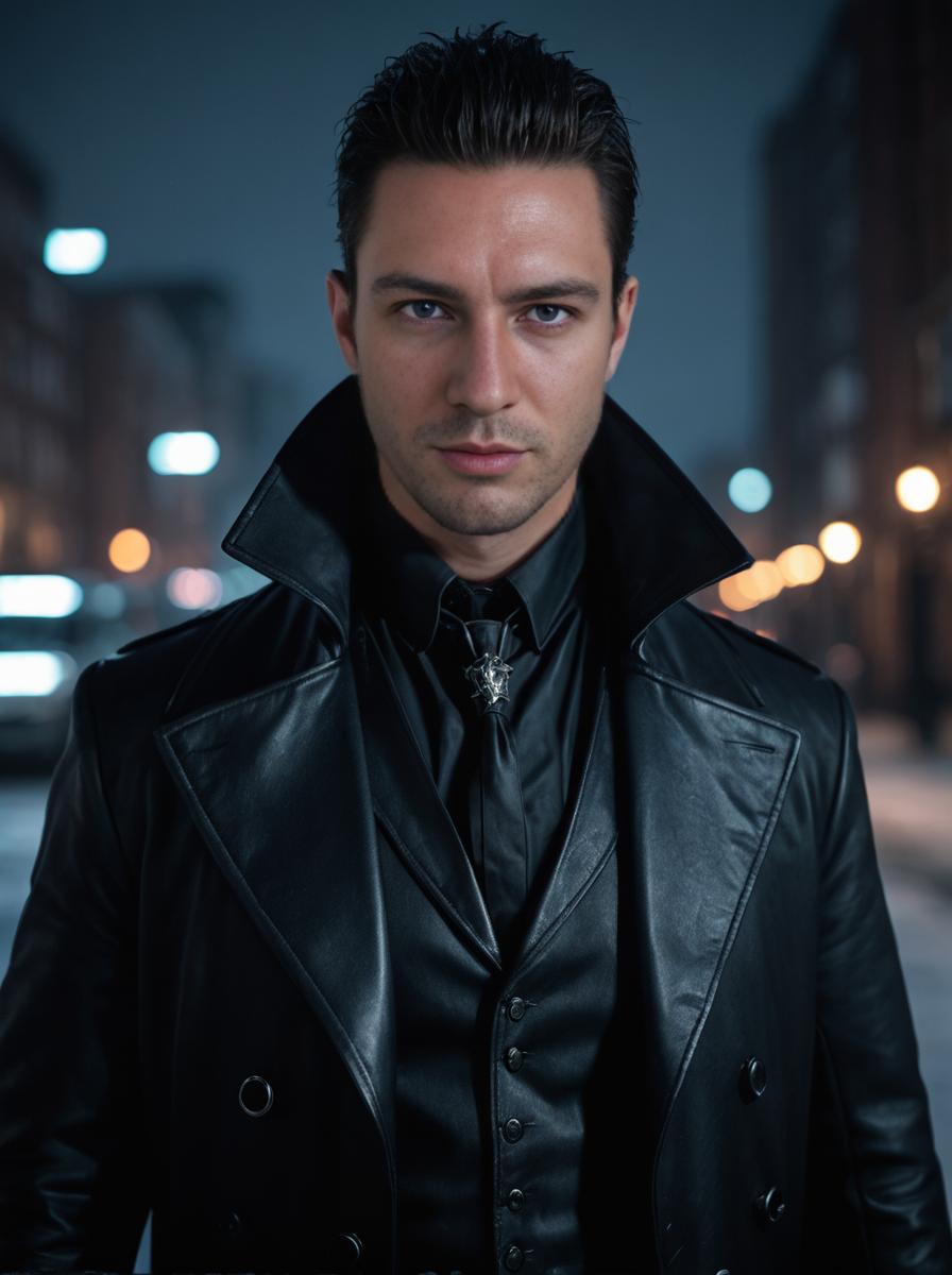 Elegant Man in Black Leather Coat