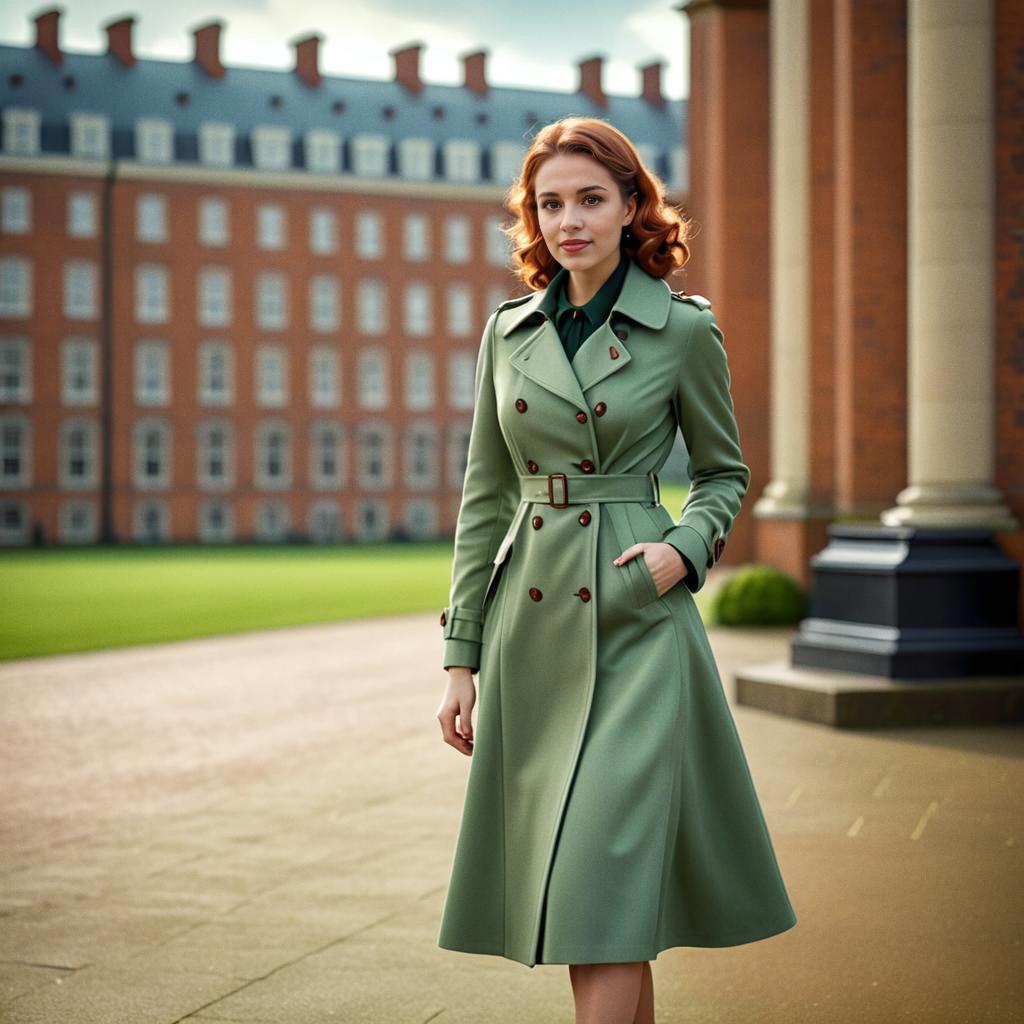 Stylish Woman in Vintage Green Coat