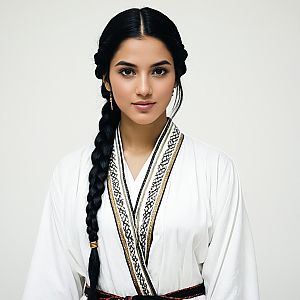 Young Woman in Traditional Arabic Outfit with Embroidery