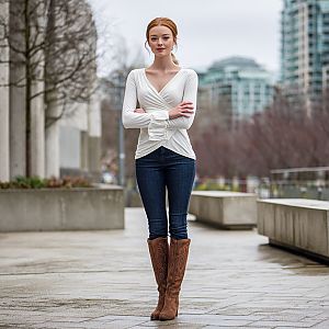 Confident young woman in stylish winter fashion