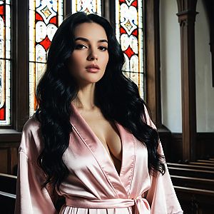 Elegant Woman in Church with Stained Glass