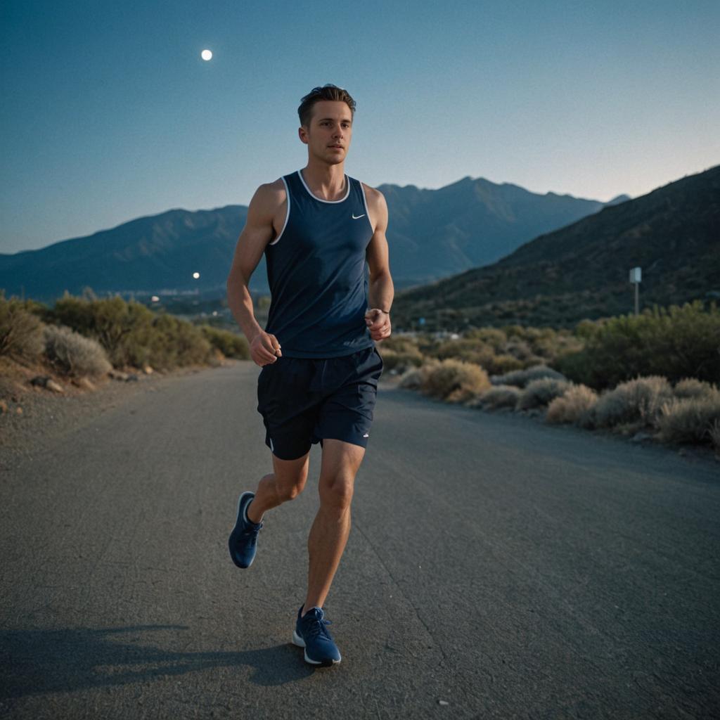 Man Running on Scenic Mountain Road at Twilight