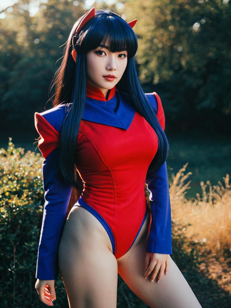 Sexy Lynn Minmay Cosplay Woman in Red and Blue Costume