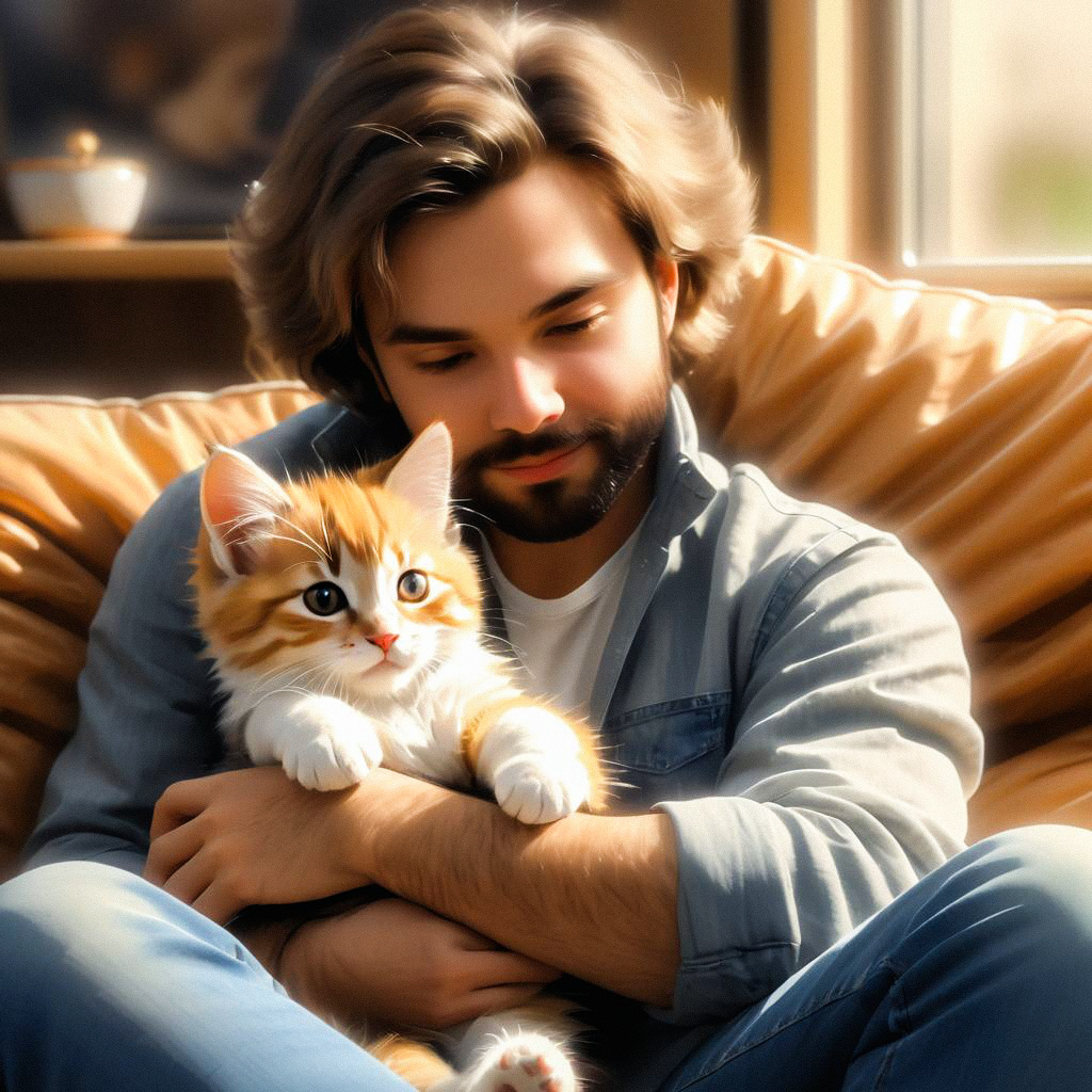 Cozy Scene with Young Man and Cat