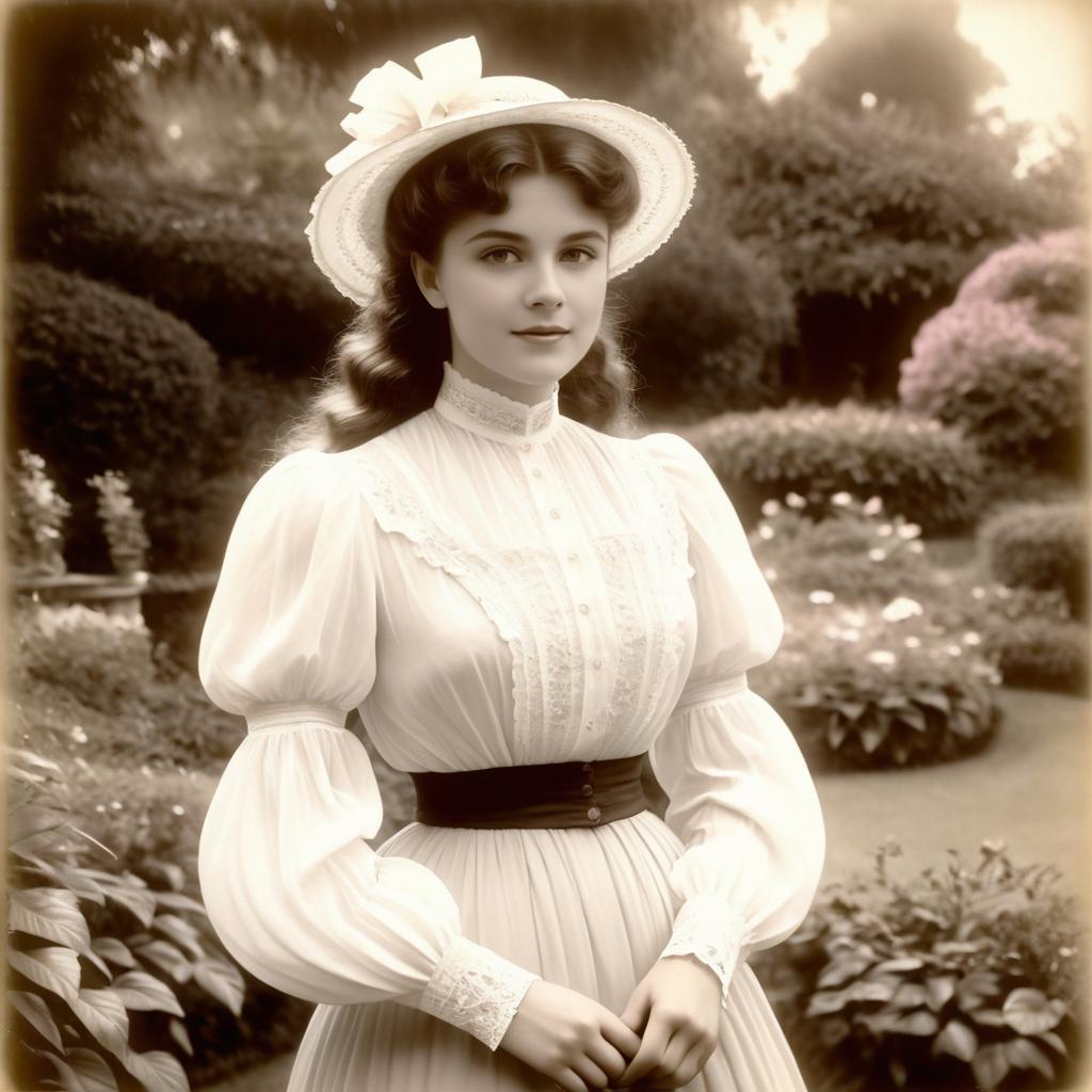 Elegant Vintage Portrait of Woman in Garden