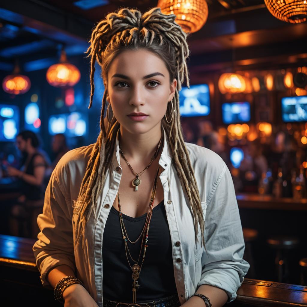 Confident Woman with Dreads in Nightclub