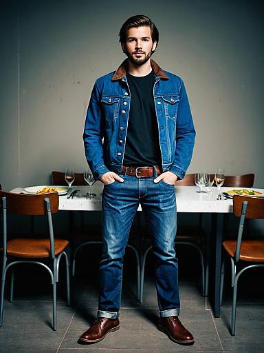 Smart Casual Dinner Outfit for Men with Denim Jacket and Jeans