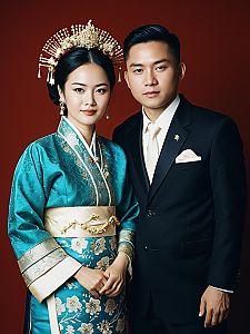 Couple in Luo Traditional Wedding Attire Photorealistic Glamour Studio Portrait