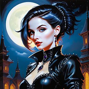 Gothic Woman in Moonlit Castle