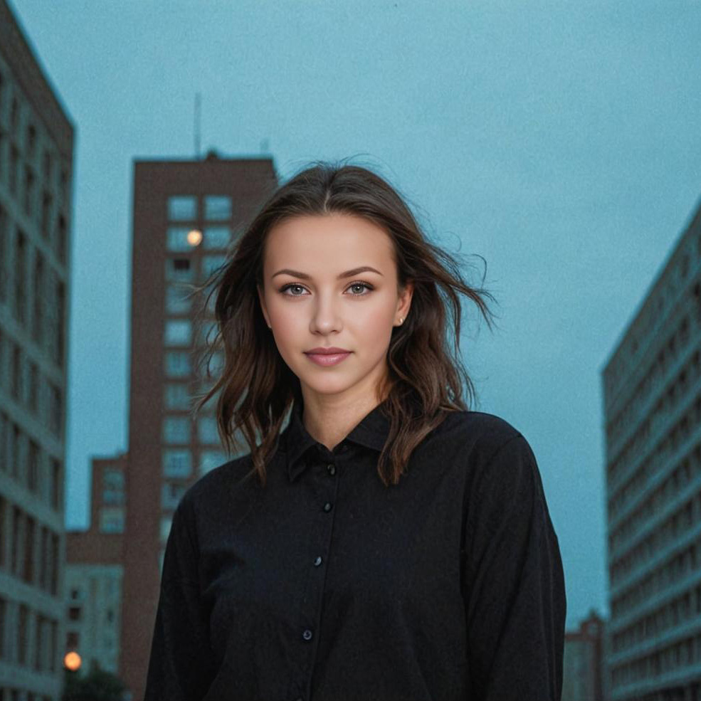 Woman in Black Shirt, Cityscape