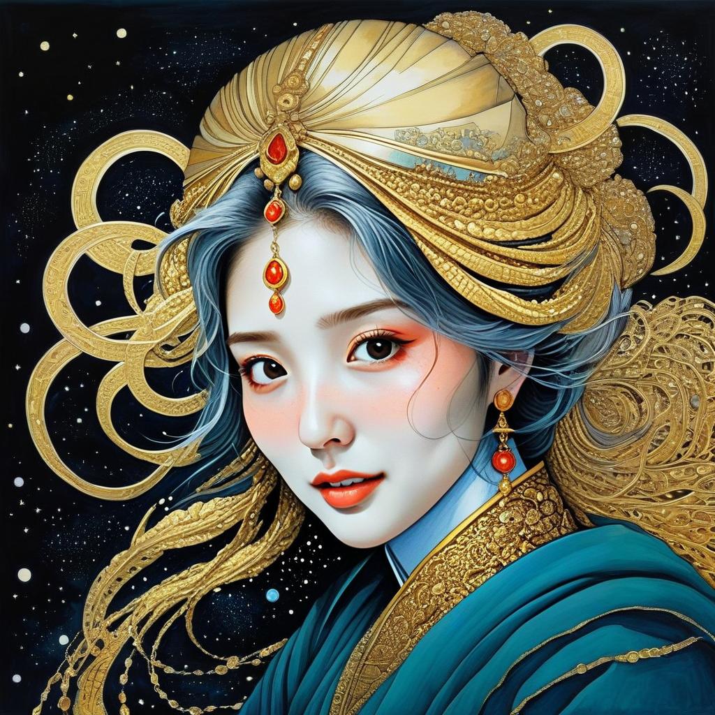 Ethereal Woman with Golden Headdress and Jewelry Ethereal Woman with Golden Headdress and Jewelry