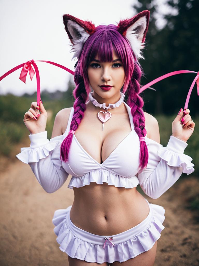Hakui Koyori Summer Cosplay with Fox Ears in White Ruffled Outfit