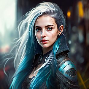Futuristic Woman with Silver-Blue Hair