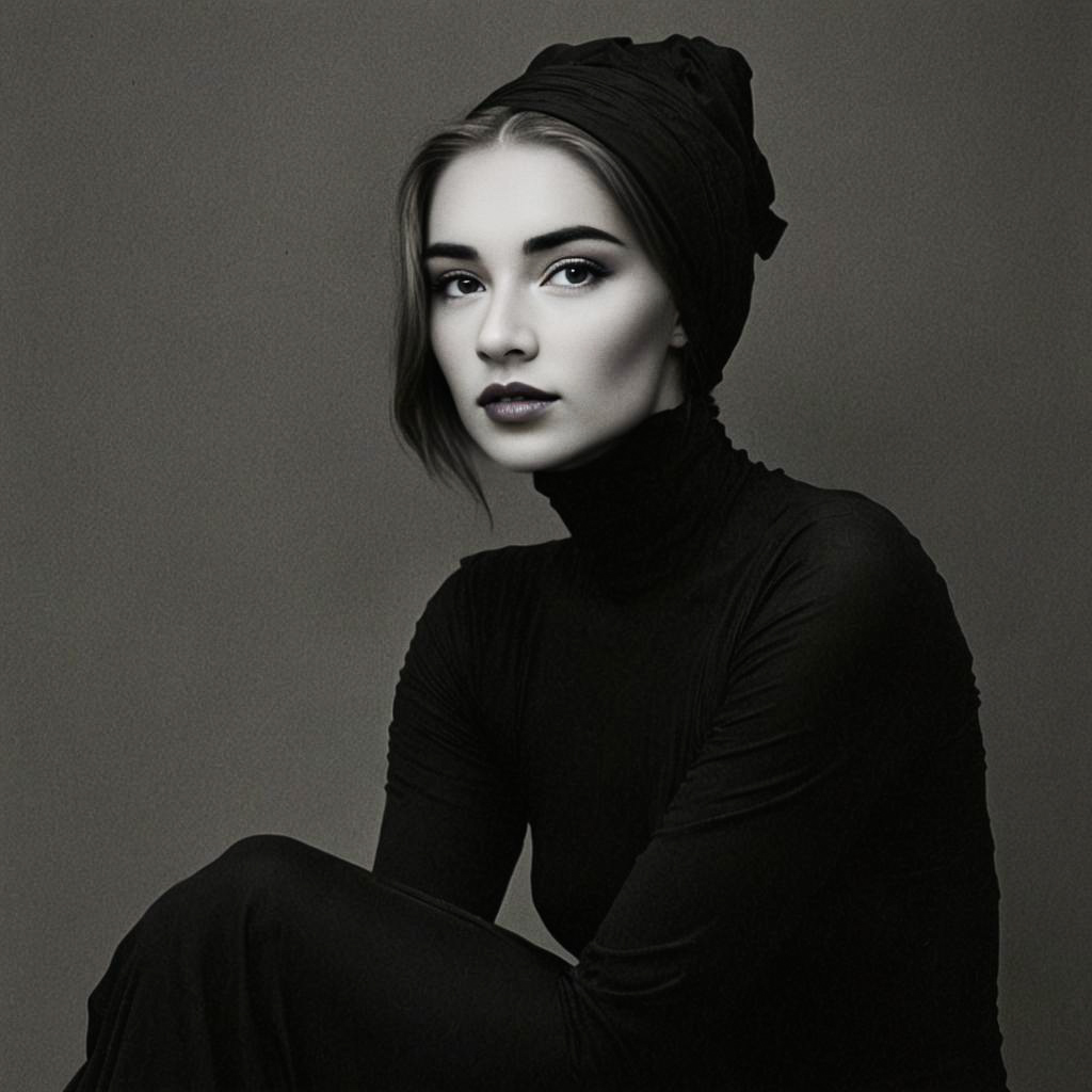 Elegant Black and White Portrait of a Mysterious Woman