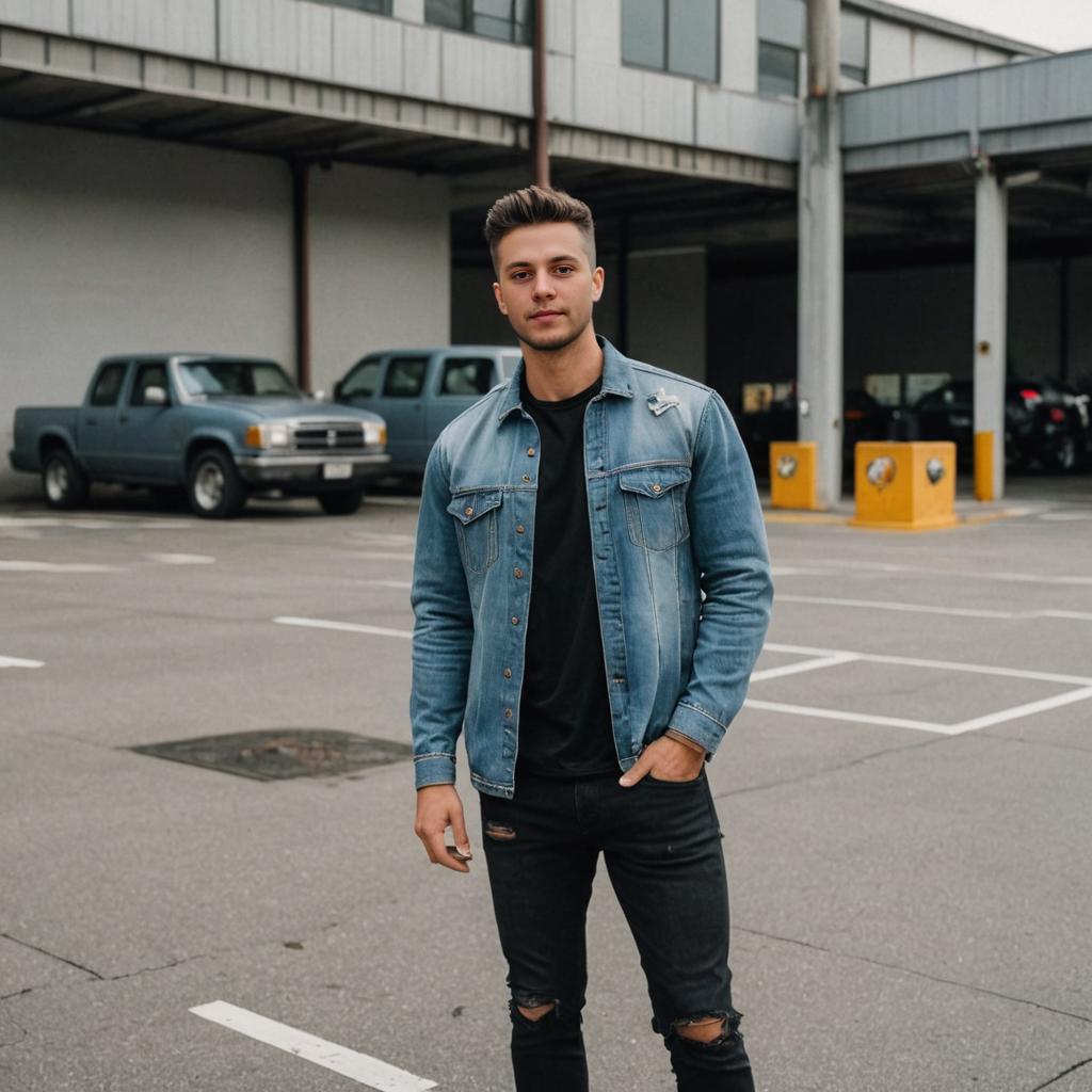 Stylish Man in Denim Jacket and Ripped Jeans