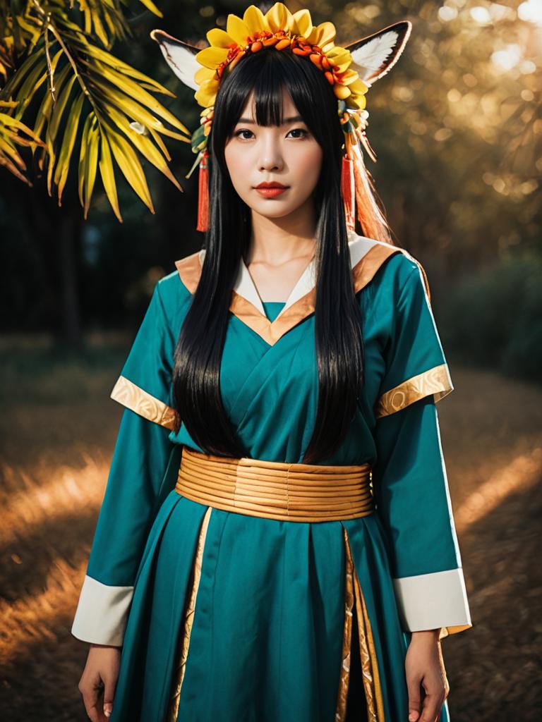 Sexy Cosplay Woman Character Wearing Kahono Costume Realistic Photo