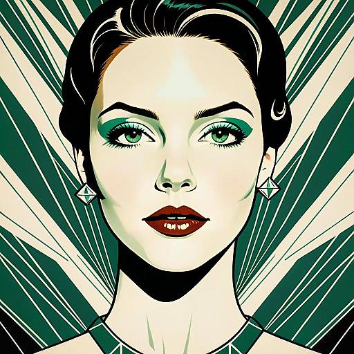 Art Deco Style Digital Portrait of a Woman with Geometric Accessories
