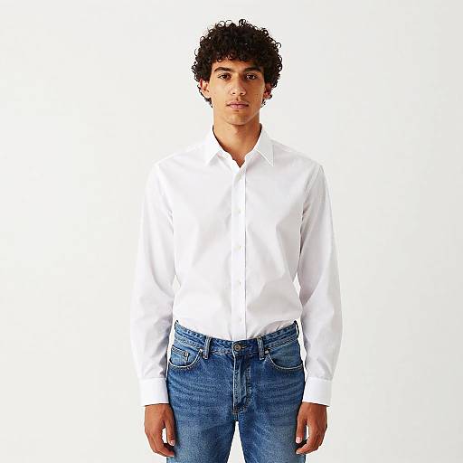 Gen Z Young Man in White Shirt and Blue Jeans Fashion Portrait