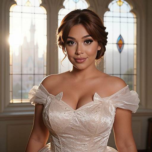 Elegant Bridal Portrait of Woman in Off-Shoulder Wedding Gown