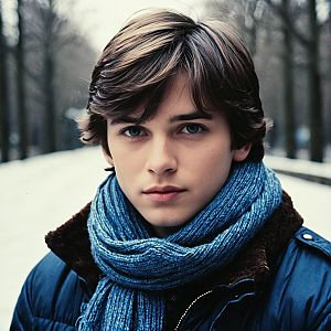 Young Man in Winter with Blue Scarf