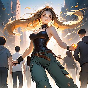 Confident Young Woman in Urban Fantasy