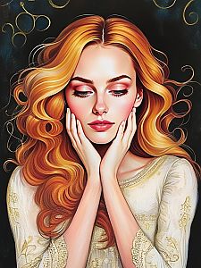 Serene Woman with Golden Hair in Vintage Dress