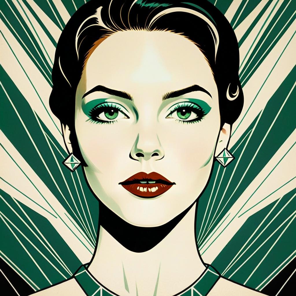 Art Deco Style Digital Portrait of a Woman with Geometric Accessories