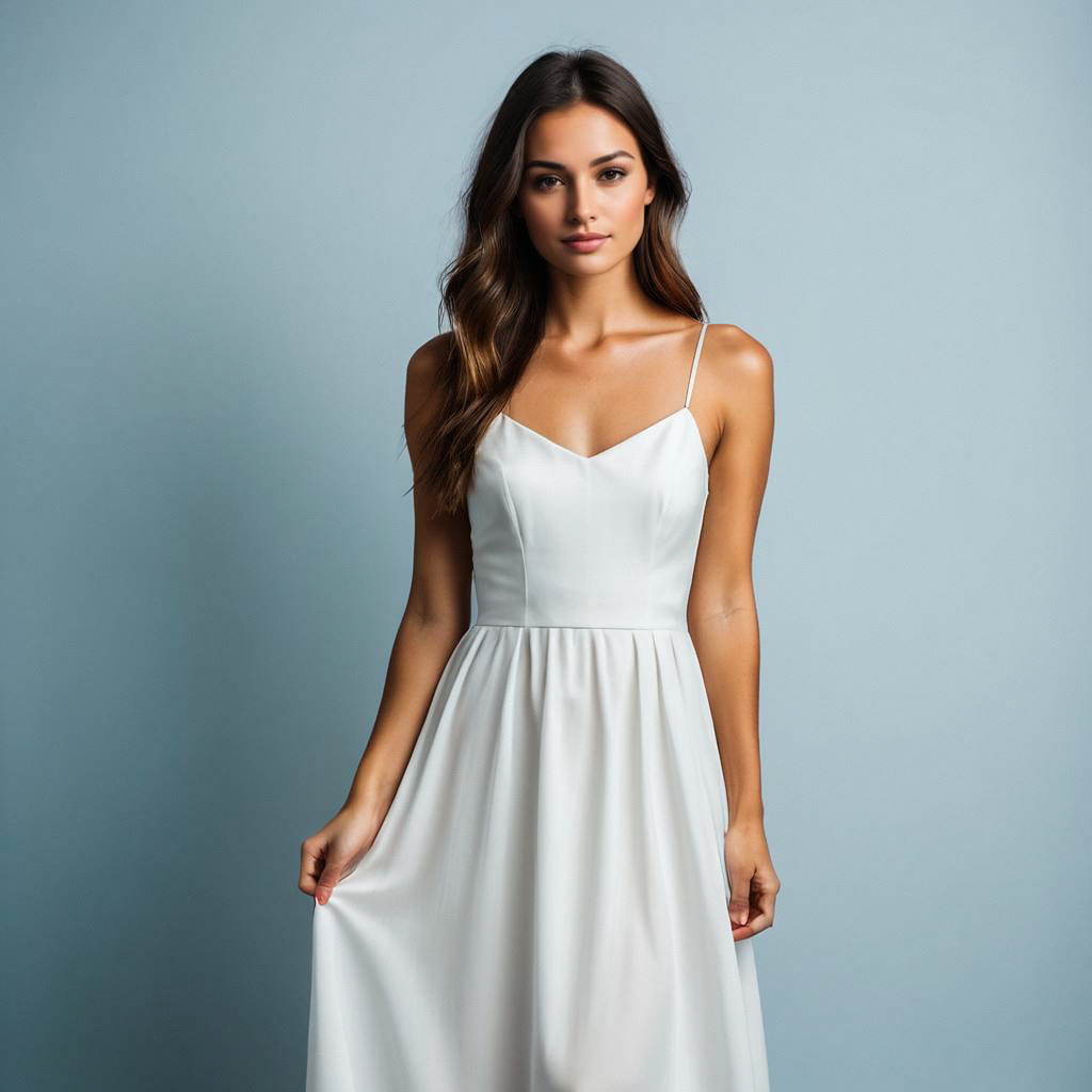 Confident Young Woman in White Dress